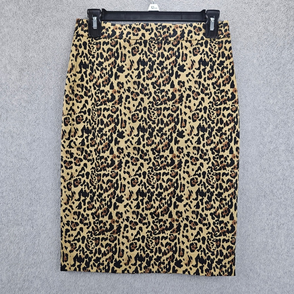 J.CREW Pencil Skirt Women 00 Tan Leopard No. 2 Re-Imagined Cotton Stretch Chic